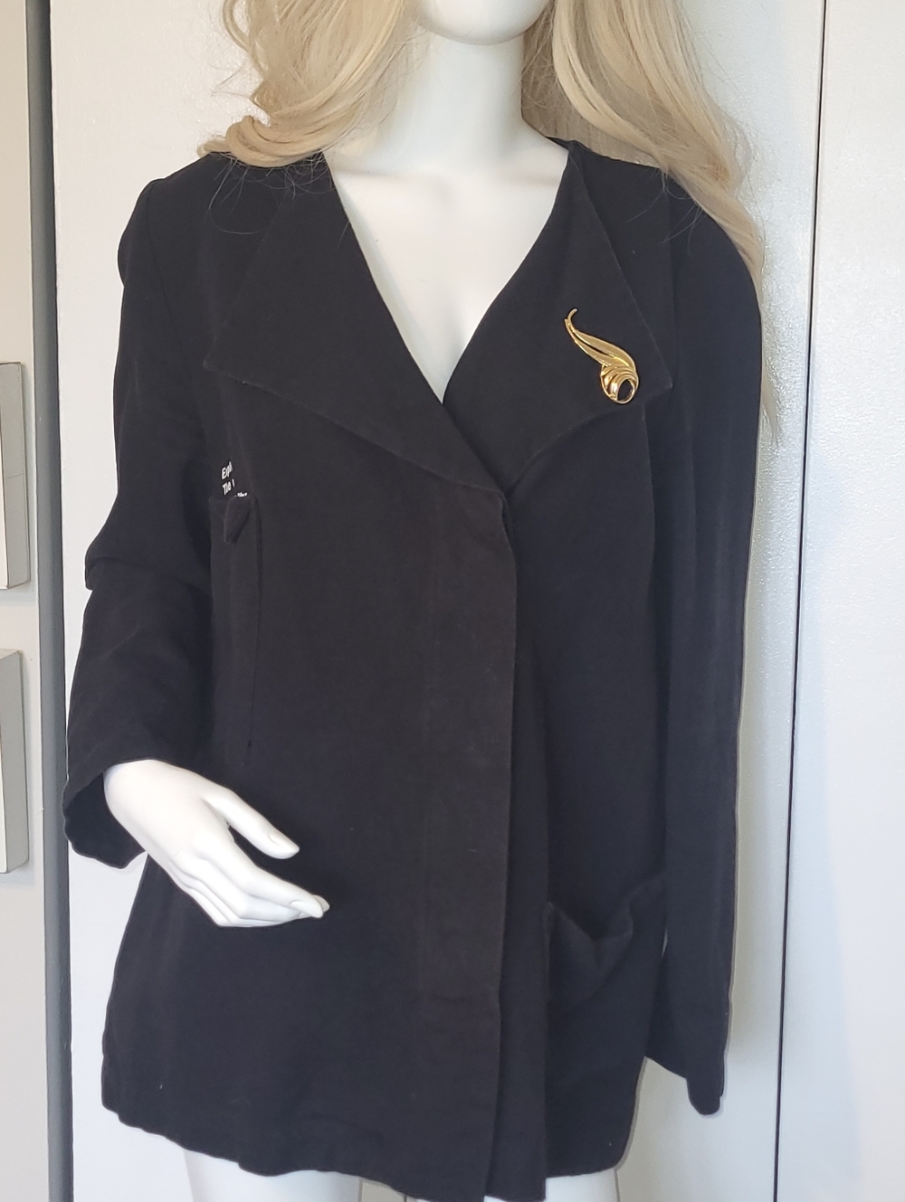 Sara Pacini Black Linen Blend Boxy Cut Lagenlook Classic Blazer Jacket